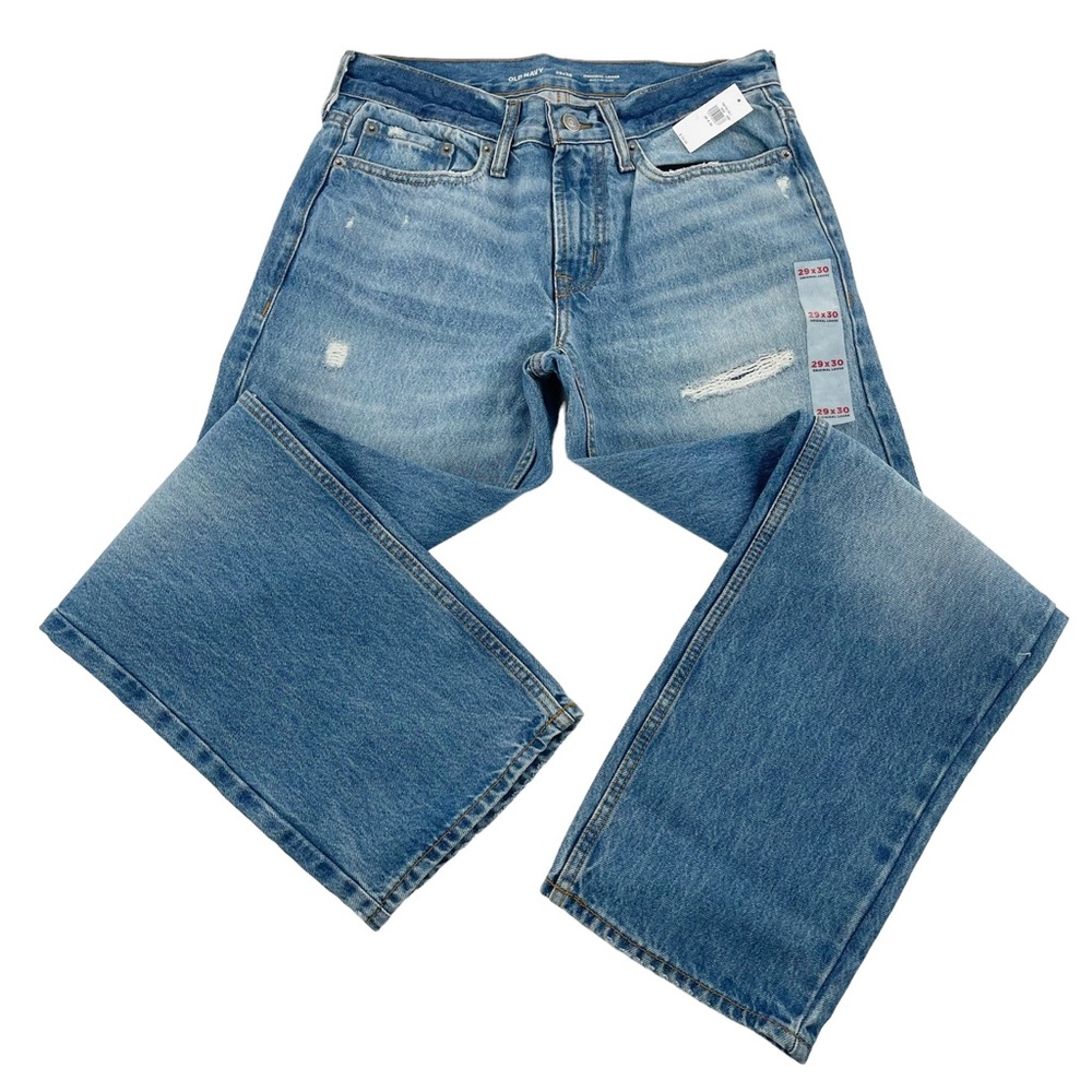 Old Navy Original Loose Fit Distressed Light-Medium Blue Denim Jeans 29x30 NWT